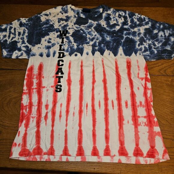 Hanes Brand: WILDCAT Red White Blue Tie Dye Shirt Mens XL/XXL Shirt - Picture 1 of 8